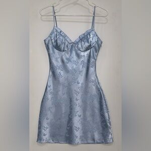 L.A. Hearts Silky Baby Blue Slip Mini Dress S Satin Floral Y2K Party Night Out
